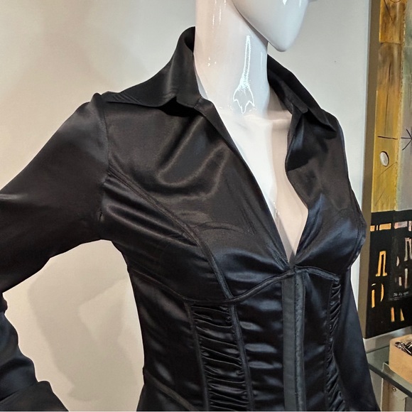 Marciano Stretch Satin Silk Corset Bodice Blouse - Picture 9 of 13